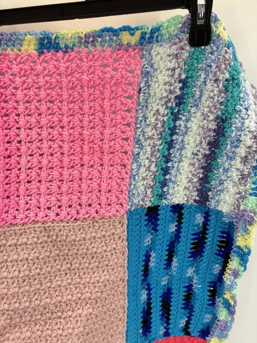 Handmade Crochet Baby Blanket Patchwork Afghan Boho Stroller Car Seat 28x23